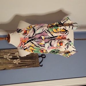 Anthropologie HD In Paris Peplum Top Sleeveless Floral Purple Yellow 8 Back Zip